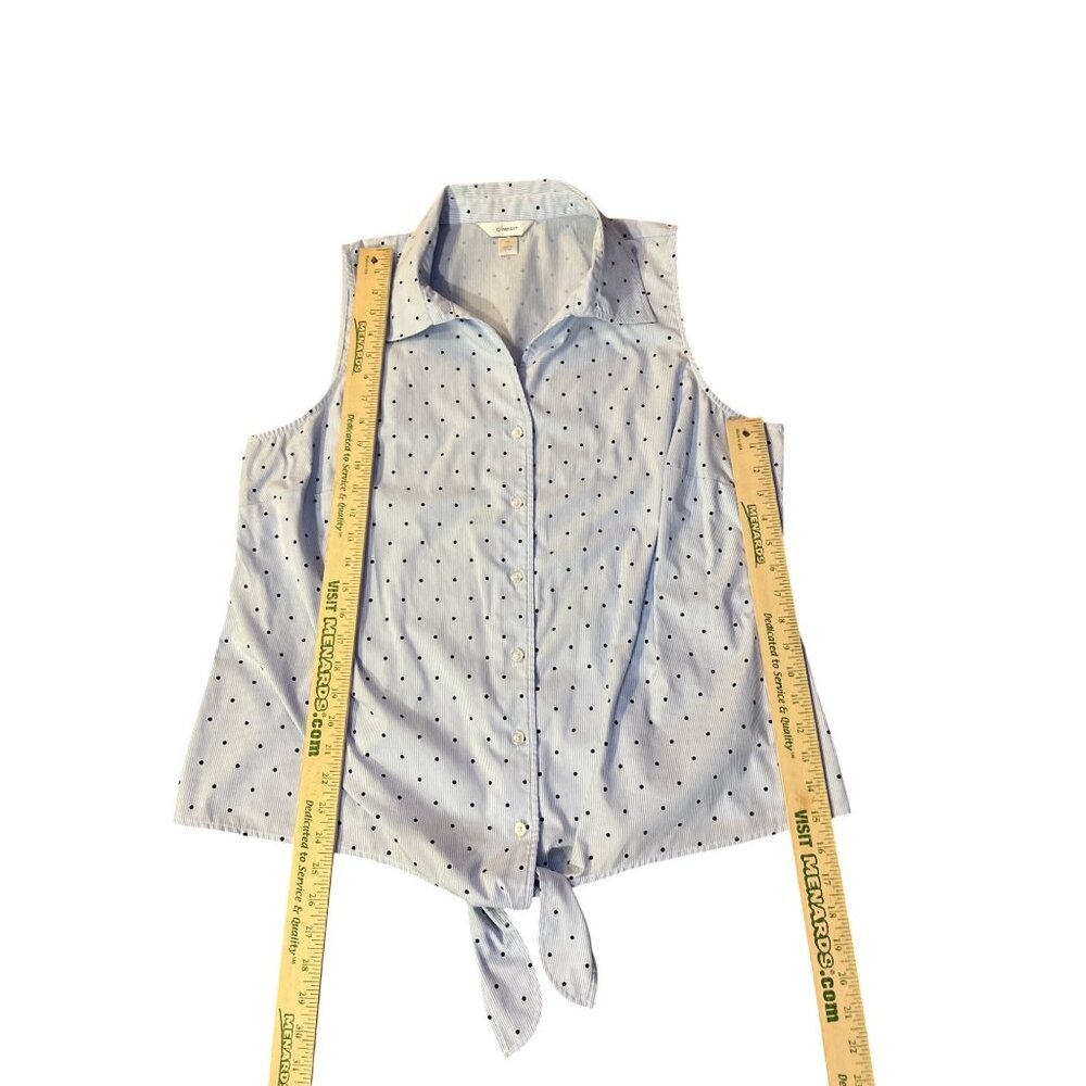 CJ Banks 1X Blue Striped Polka Dot Tie Front Blouse Used Sleeveless Casual - Picture 9 of 10